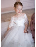 Elbow Sleeves Ivory Lace Tulle Flower Girl Dress